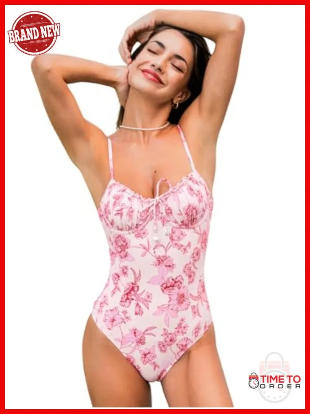 V Neck One Piece Underwire Ruffled Swimsuit with Removable Cups